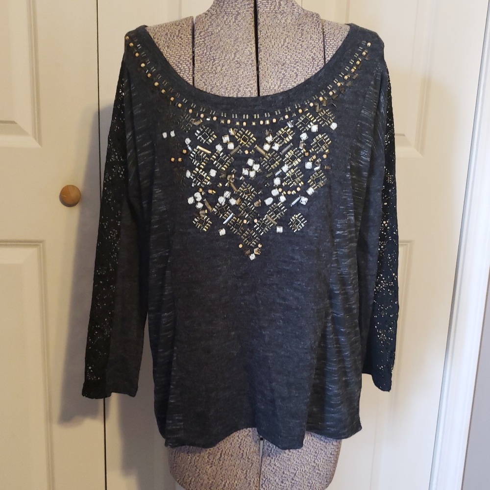 Miss Me Embellished Lace Detail Long Sleeve